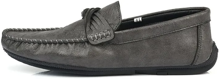 Loafers for Men Round Toe Vegan Leather Loafer Shoes Flat Heel Resistant Flexible Casual Slip On