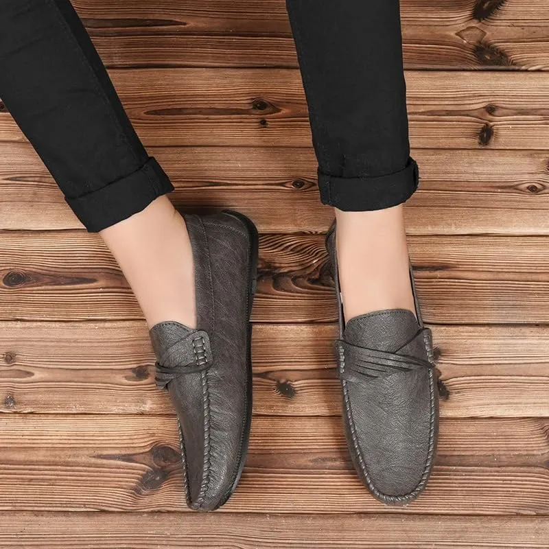 Loafers for Men Round Toe Vegan Leather Loafer Shoes Flat Heel Resistant Flexible Casual Slip On