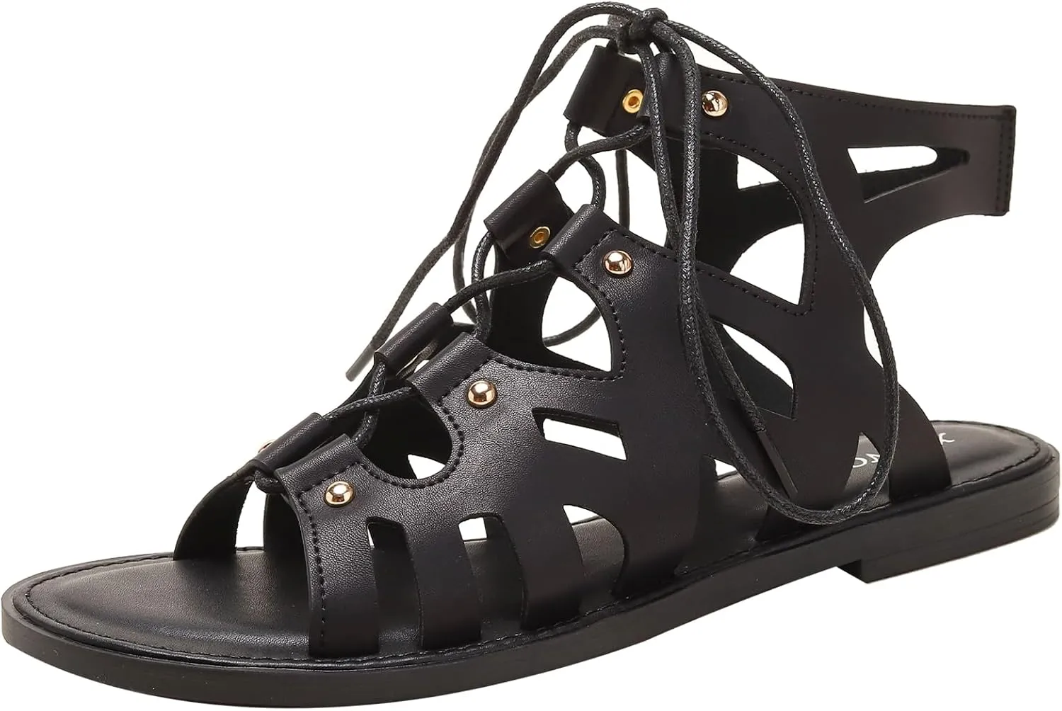 Lossarye Women's Leather Lace Up Flat Gladiator Sandals Comfortable Crisscross Non-Slip Beach Sandals Casual Dressy Roman Sandals