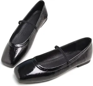 LUXINYU Womens Mary Jane Shoes Comfortable Strap Flats Dressy Square Toe Flats Casual Ballet Flats for Women
