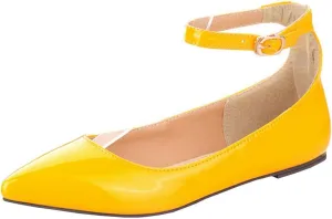 LUXMAX Womens Ankle Strap Ballet Flats Patent Leather Pointy Toe Pumps