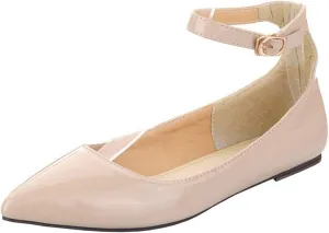 LUXMAX Womens Ankle Strap Ballet Flats Patent Leather Pointy Toe Pumps