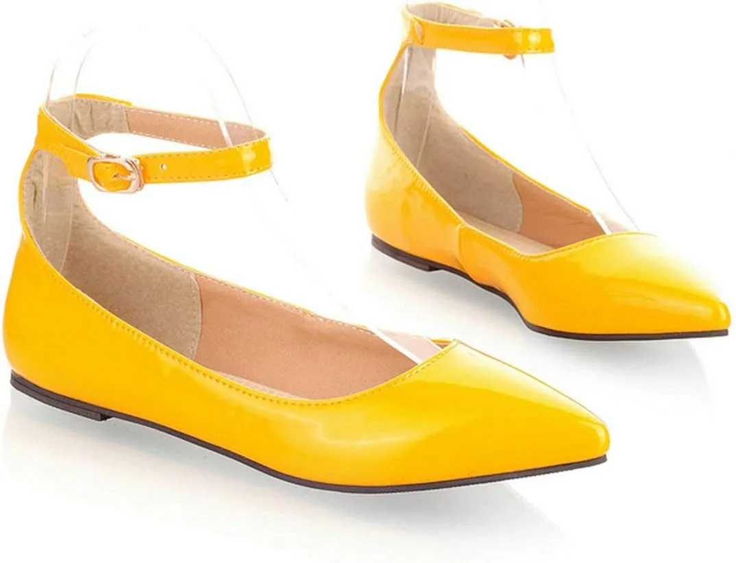 LUXMAX Womens Ankle Strap Ballet Flats Patent Leather Pointy Toe Pumps