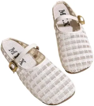MAIITRIP Women's Mesh Closed-Toe Backless Non-Slip Ballet Flats with Adjustable Strap-Breathable,Dressy Slip-on Mary Jane Style,Comfortable for Casual Daily Outdoor Wear mules-Trendy Summer Footwear