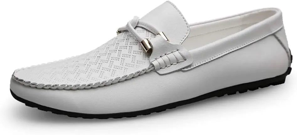 Men's Genuine Leather Slip On Penny Loafers Casual Light-Weight Breathable Embossed Shoes Vegan Knot Anti Slip Flat Round Toe