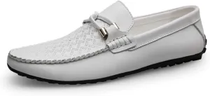 Men's Genuine Leather Slip On Penny Loafers Casual Light-Weight Breathable Embossed Shoes Vegan Knot Anti Slip Flat Round Toe