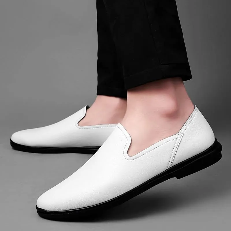 Mens Loafers Round Toe Vegan Leather Loafer Shoes Anti-Slip Flat Heel Comfortable Prom Slip-on