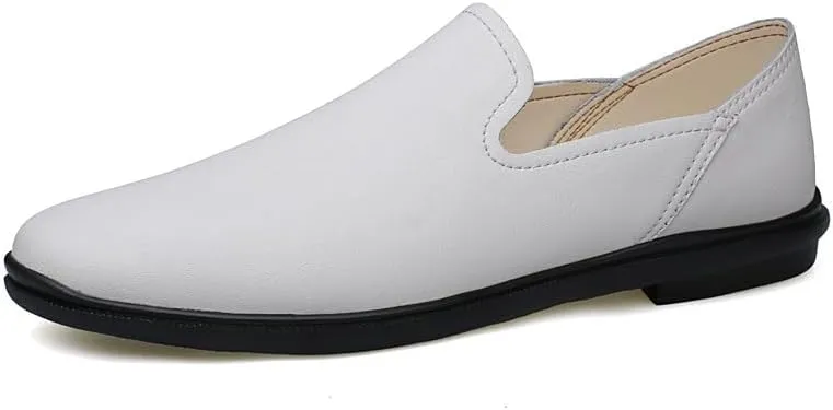 Mens Loafers Round Toe Vegan Leather Loafer Shoes Anti-Slip Flat Heel Comfortable Prom Slip-on