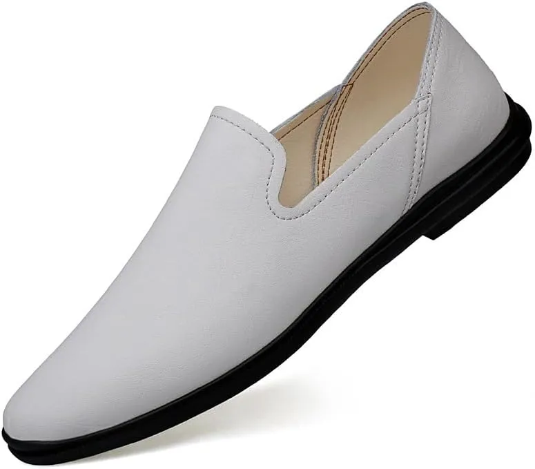 Mens Loafers Round Toe Vegan Leather Loafer Shoes Anti-Slip Flat Heel Comfortable Prom Slip-on