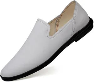 Mens Loafers Round Toe Vegan Leather Loafer Shoes Anti-Slip Flat Heel Comfortable Prom Slip-on