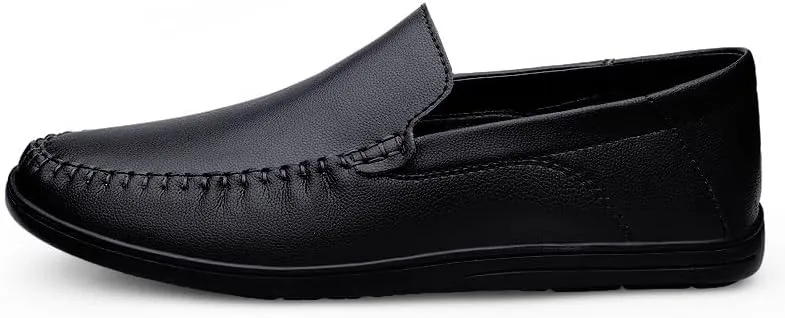 Mens Loafers Shoe Round Toe Solid Color Vegan Leather Loafer Shoes Flat Heel Resistant Comfortable Prom Slip On