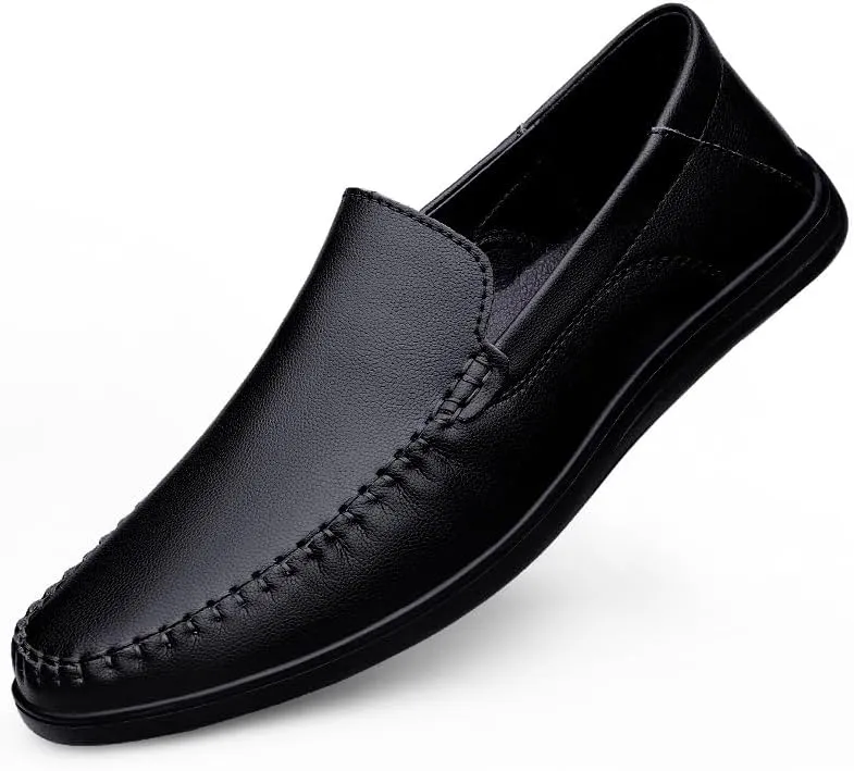 Mens Loafers Shoe Round Toe Solid Color Vegan Leather Loafer Shoes Flat Heel Resistant Comfortable Prom Slip On