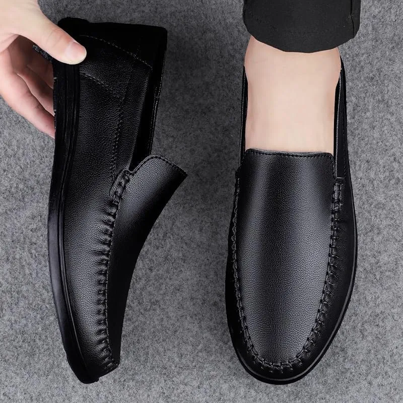 Mens Loafers Shoe Round Toe Solid Color Vegan Leather Loafer Shoes Flat Heel Resistant Comfortable Prom Slip On