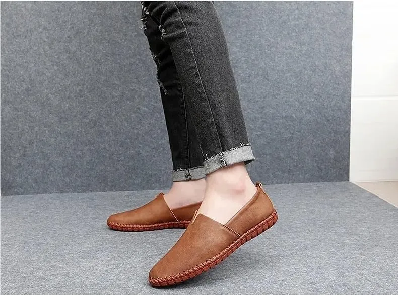 Men's Loafers Vegan Leather Stitching Details Smoking Shoes Comfortable Anti-Slip Flat Heel Party Prom Slip-on