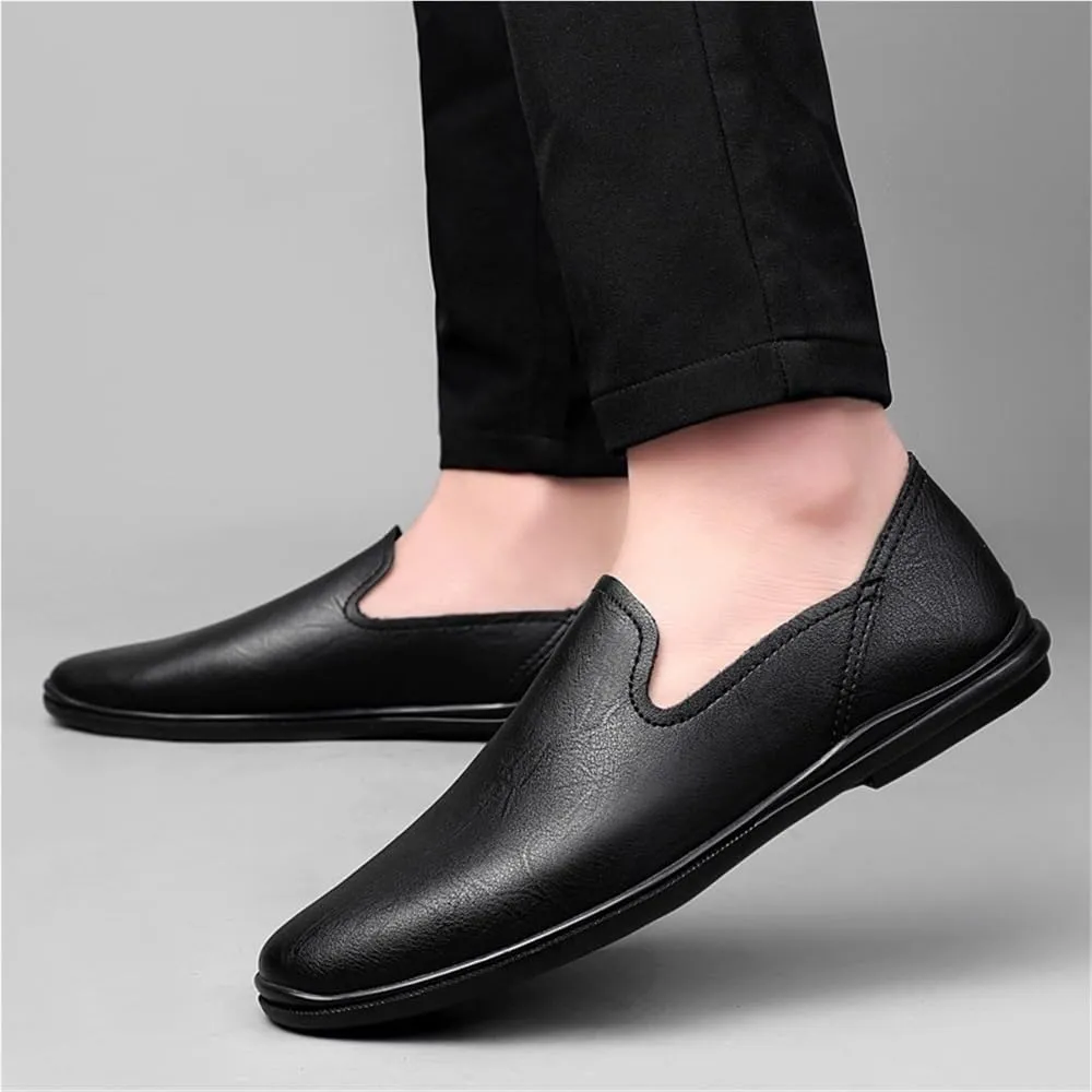 Men's Round Toe Vegan Leather Loafer Shoes Comfortable Slip Resistant Flat Heel Outdoor Slip-on