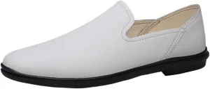 Men's Round Toe Vegan Leather Loafer Shoes Comfortable Slip Resistant Flat Heel Outdoor Slip-on