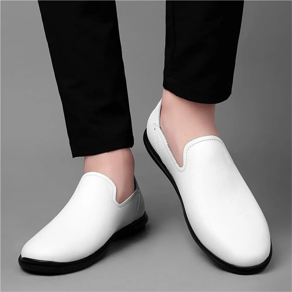 Men's Round Toe Vegan Leather Loafer Shoes Comfortable Slip Resistant Flat Heel Outdoor Slip-on