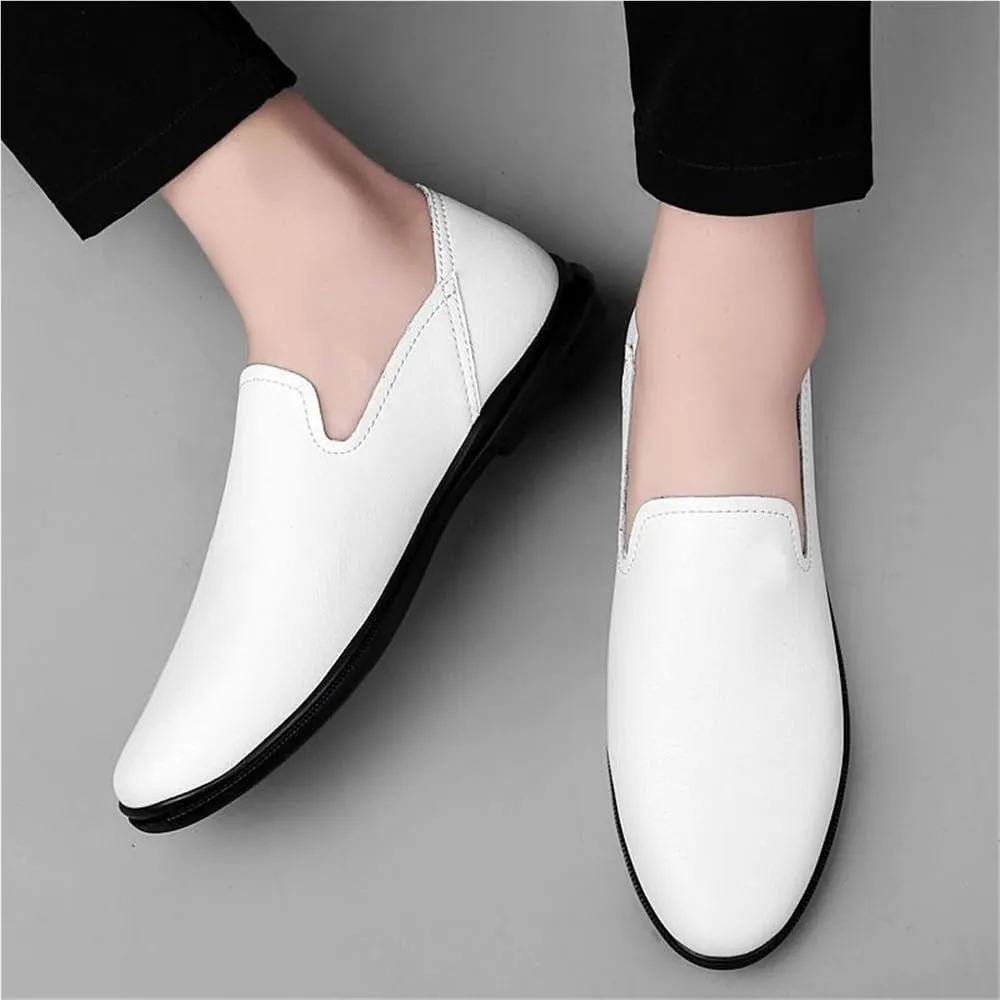 Men's Round Toe Vegan Leather Loafer Shoes Comfortable Slip Resistant Flat Heel Outdoor Slip-on