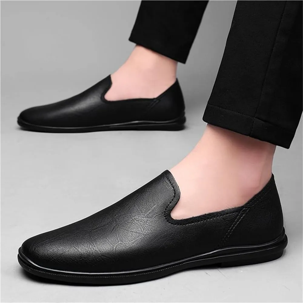 Men's Round Toe Vegan Leather Loafer Shoes Comfortable Slip Resistant Flat Heel Outdoor Slip-on