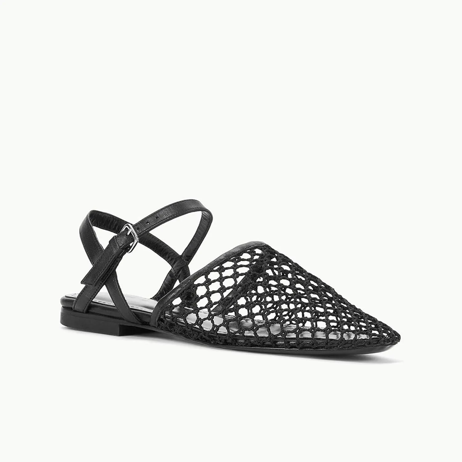 Mesh Ballet Flats for Women Slingback Flats Round Toe Mary Jane Flat Fishnet Ballerina Shoes Comfortable Casual with Buckle Strap