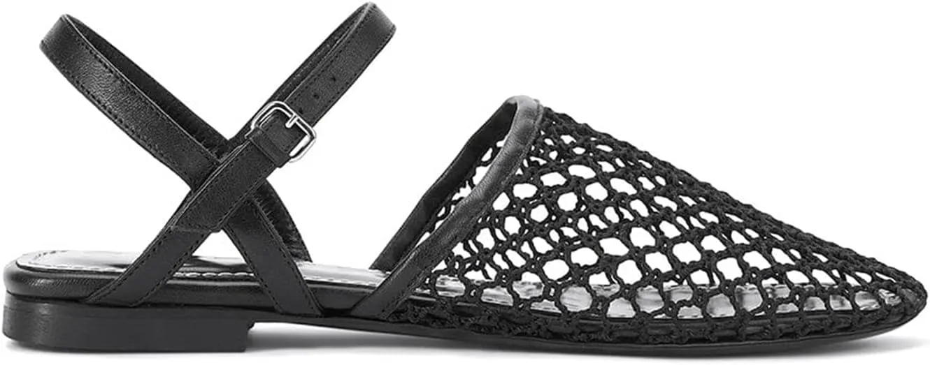 Mesh Ballet Flats for Women Slingback Flats Round Toe Mary Jane Flat Fishnet Ballerina Shoes Comfortable Casual with Buckle Strap