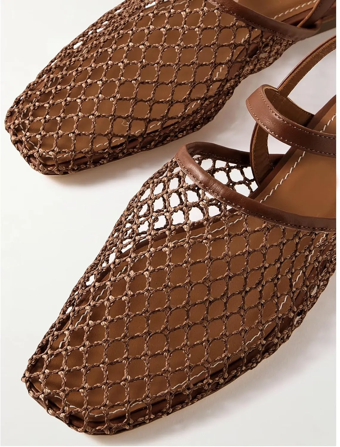 Mesh Ballet Flats for Women Slingback Flats Round Toe Mary Jane Flat Fishnet Ballerina Shoes Comfortable Casual with Buckle Strap