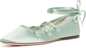 Milooey shoes Women's Square Toe Strappy Ballet Flats Comfort Lace Up Flats Shoes for Party Prom Dress Daily Size 4-16 US