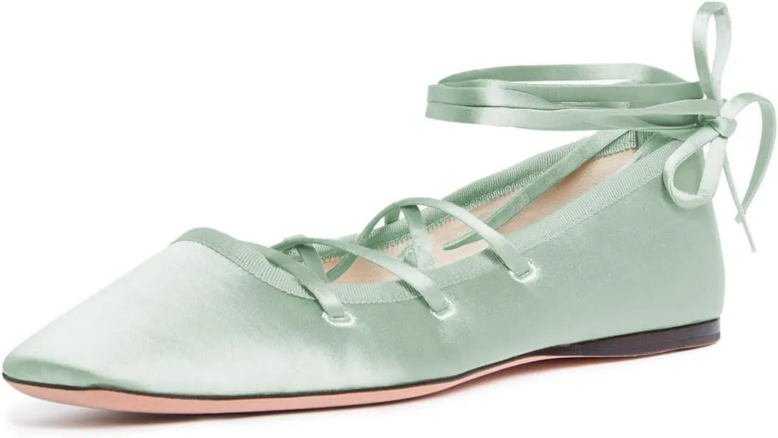 Milooey shoes Women's Square Toe Strappy Ballet Flats Comfort Lace Up Flats Shoes for Party Prom Dress Daily Size 4-16 US
