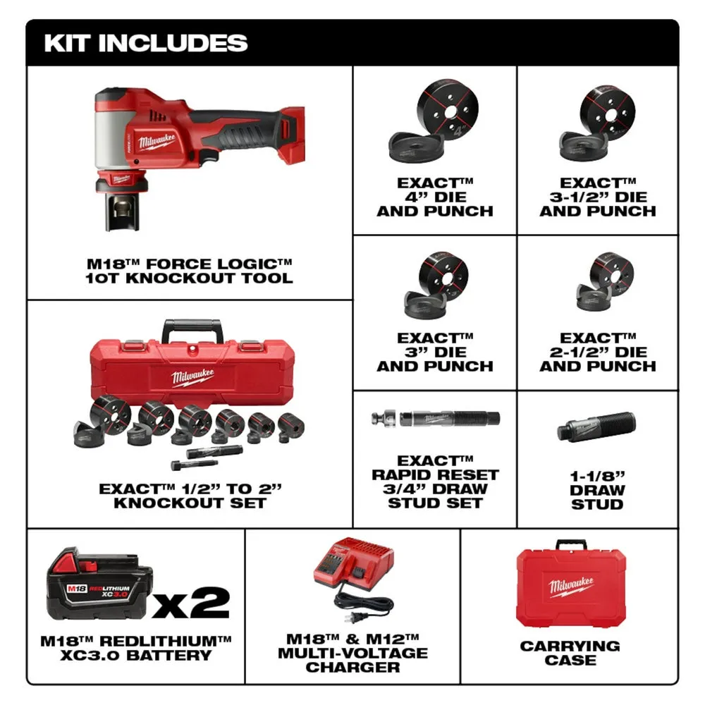 Milwaukee 2676-23PO M18 FORCE LOGIC 18V 10T Knockout Tool 1/2"-4" Kit w/ Packout
