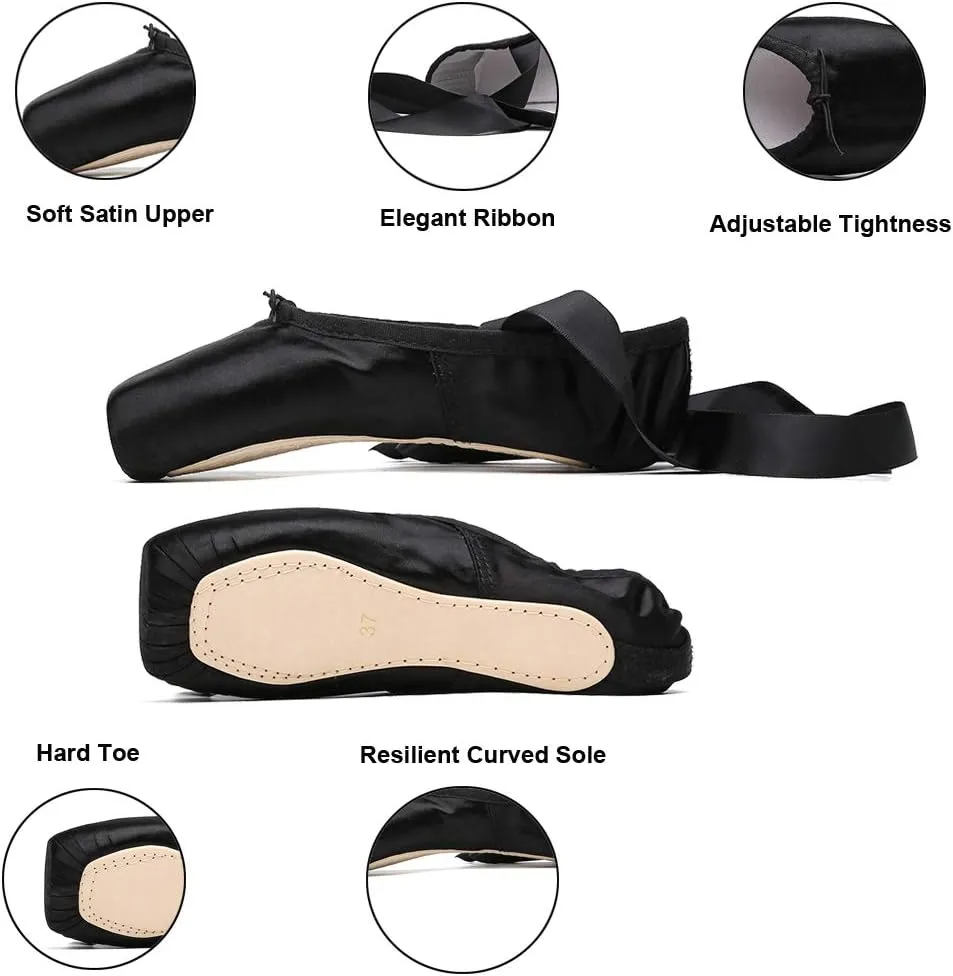 MSMAX Girls Satin Ballet Pointe Shoes Professional Dance Flats
