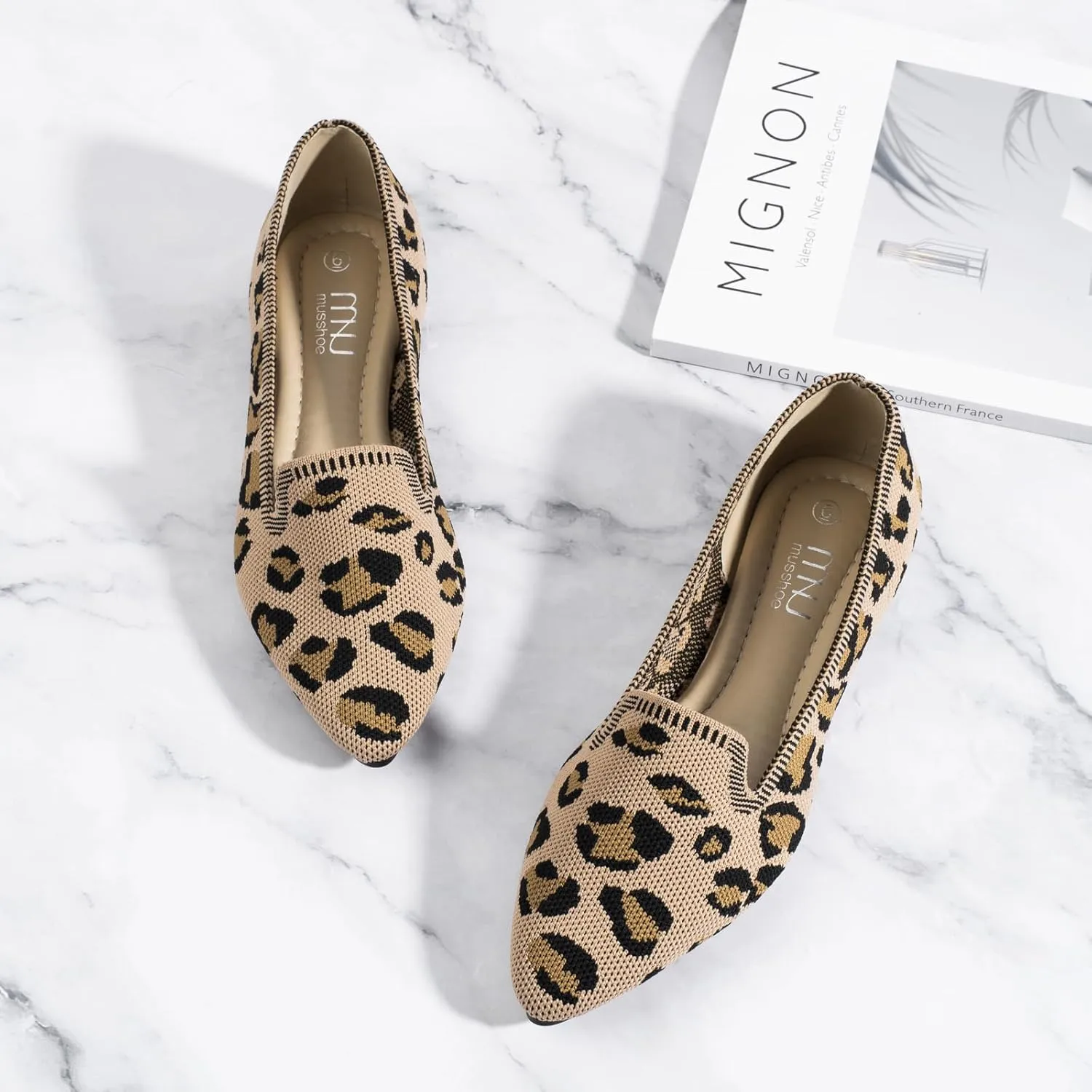 MUSSHOE Flats Shoes for Women Slip on Ballet Flats Dress Shoes Knit Flats Pointed Toe Flat Shoes for Women Comfortable Dressy Women Shoes