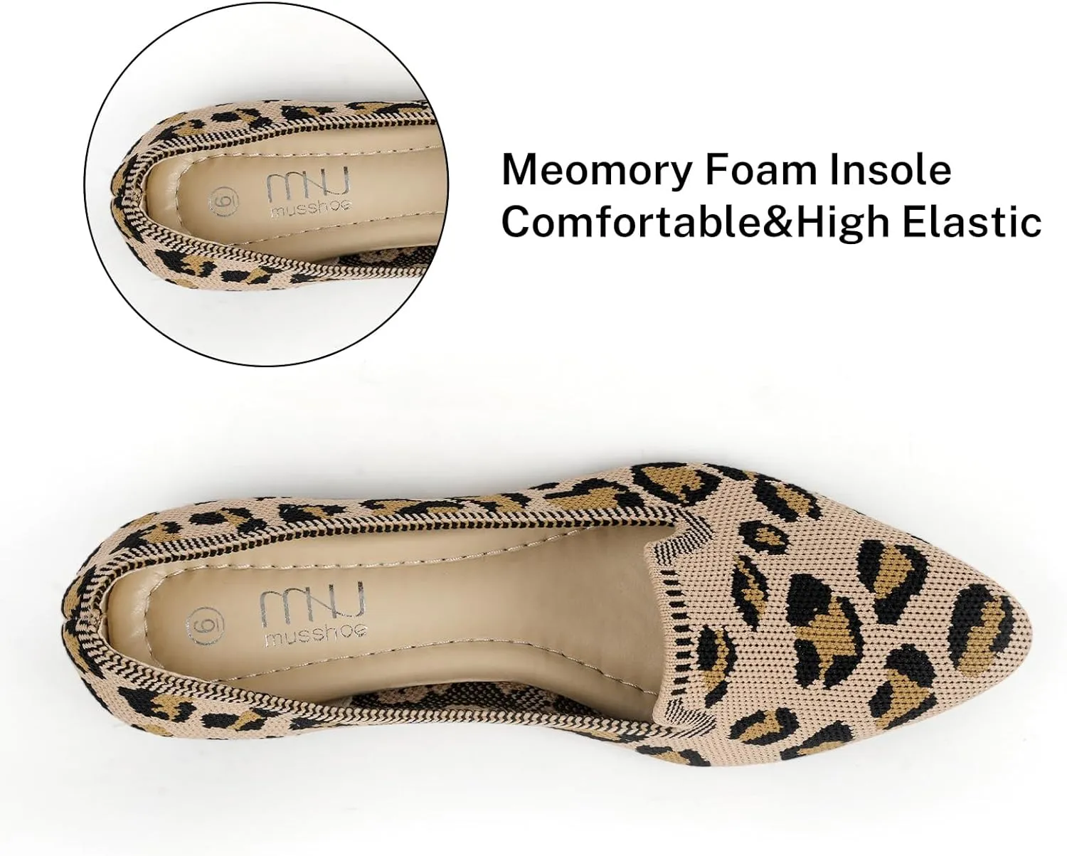 MUSSHOE Flats Shoes for Women Slip on Ballet Flats Dress Shoes Knit Flats Pointed Toe Flat Shoes for Women Comfortable Dressy Women Shoes