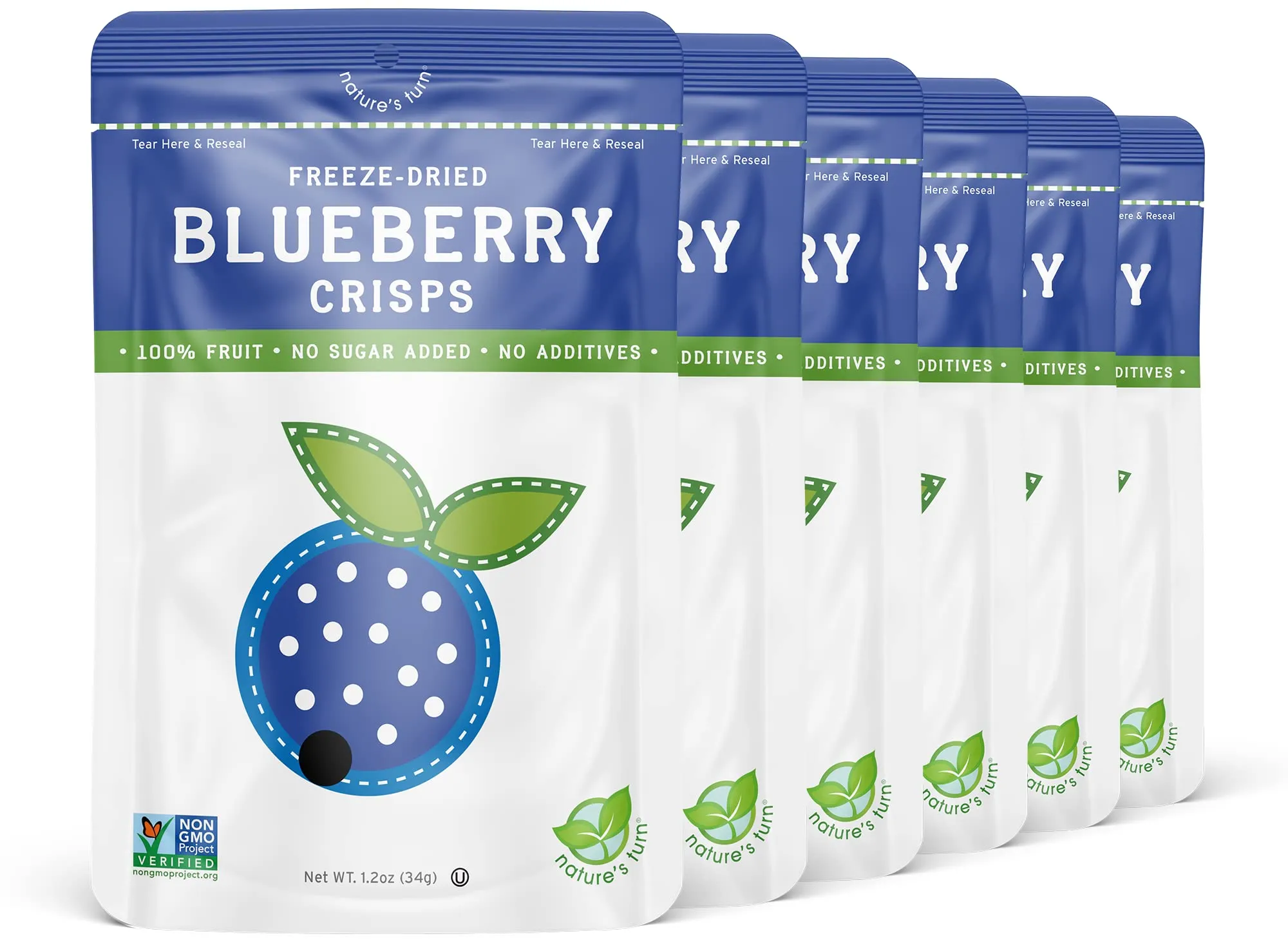 Nature’s Turn Freeze-Dried Fruit Snacks, Blueberry Crisps - Pack of 6 (1.2 oz Each)