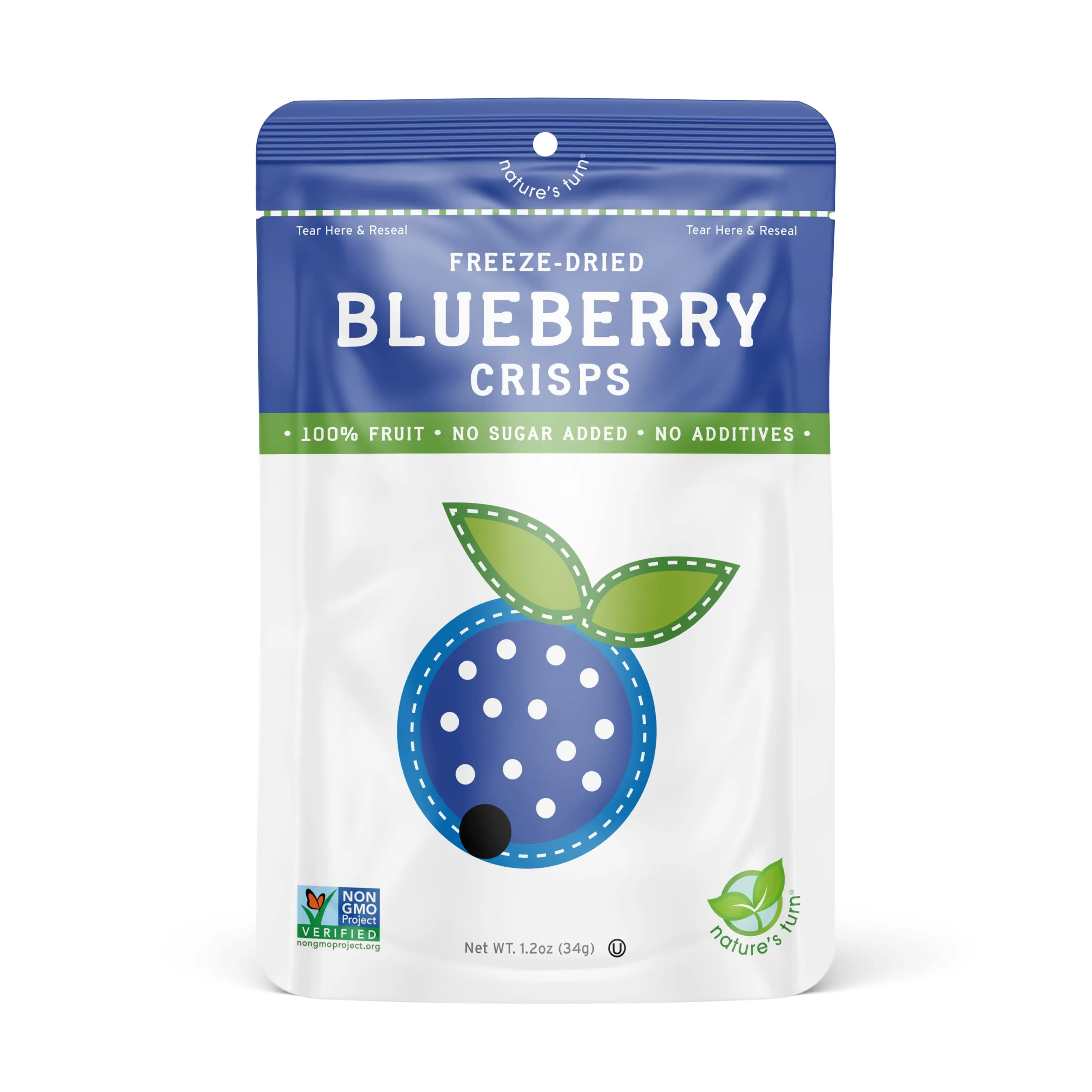 Nature’s Turn Freeze-Dried Fruit Snacks, Blueberry Crisps - Pack of 6 (1.2 oz Each)