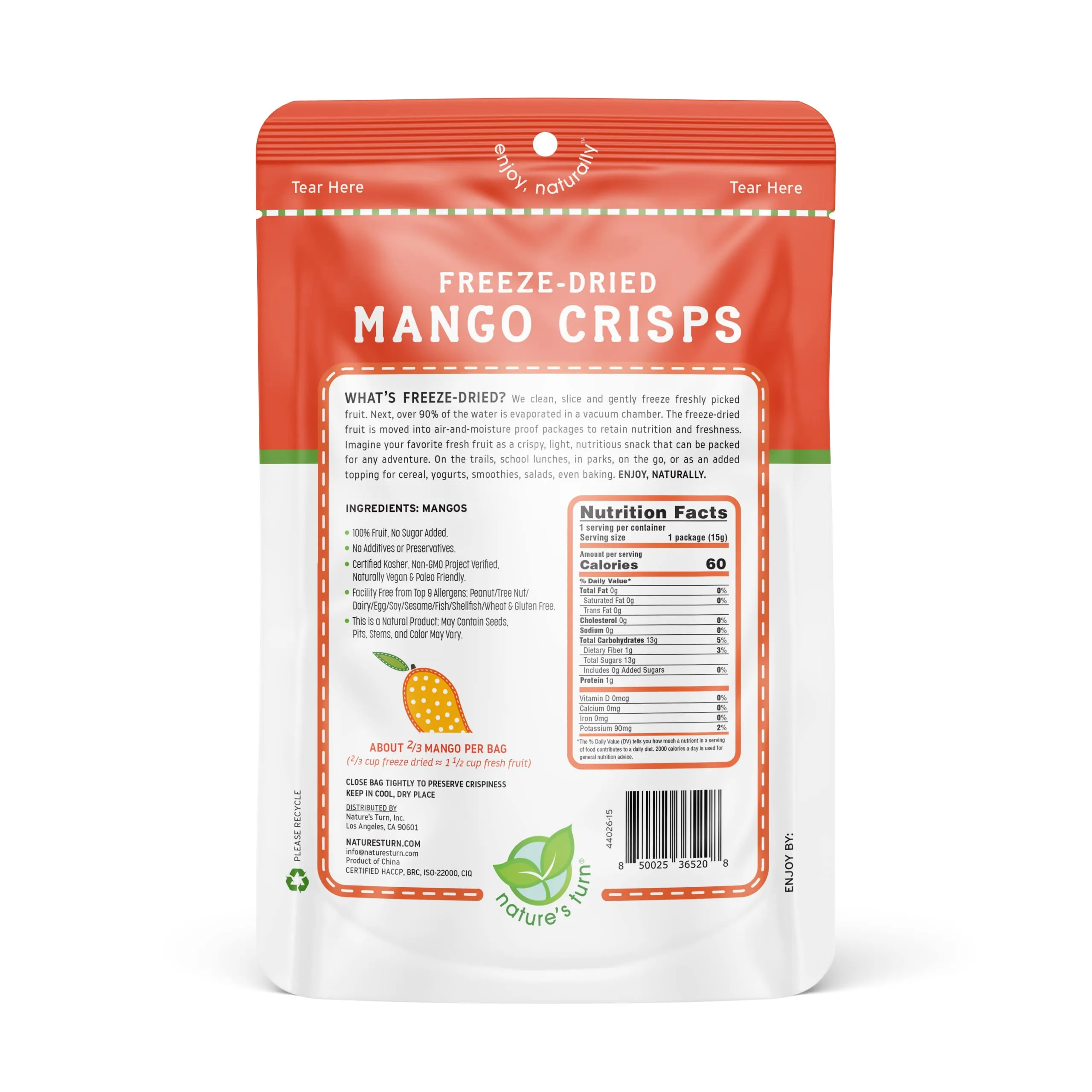Nature’s Turn Freeze-Dried Fruit Snacks, Mango Crisps - Pack of 12 (0.53 oz Each)
