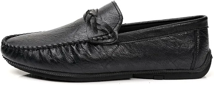 New Men's Loafers Shoes Round Toe Vegan Leather Solid Color Loafer Shoes Flat Heel Anti-Slip Flexible Wedding Slip On