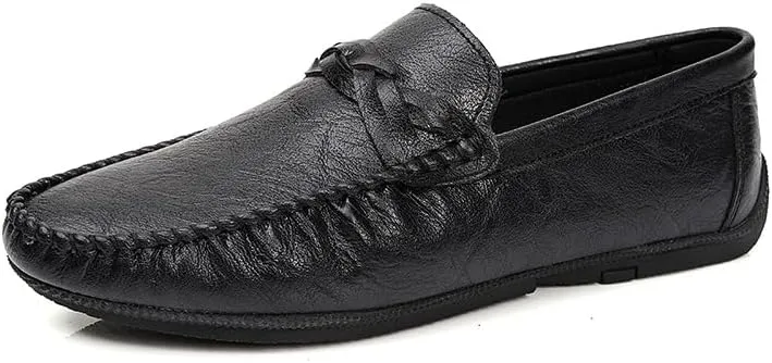 New Men's Loafers Shoes Round Toe Vegan Leather Solid Color Loafer Shoes Flat Heel Anti-Slip Flexible Wedding Slip On