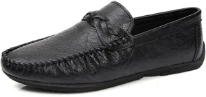 New Men's Loafers Shoes Round Toe Vegan Leather Solid Color Loafer Shoes Flat Heel Anti-Slip Flexible Wedding Slip On