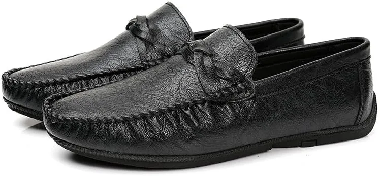 New Men's Loafers Shoes Round Toe Vegan Leather Solid Color Loafer Shoes Flat Heel Anti-Slip Flexible Wedding Slip On