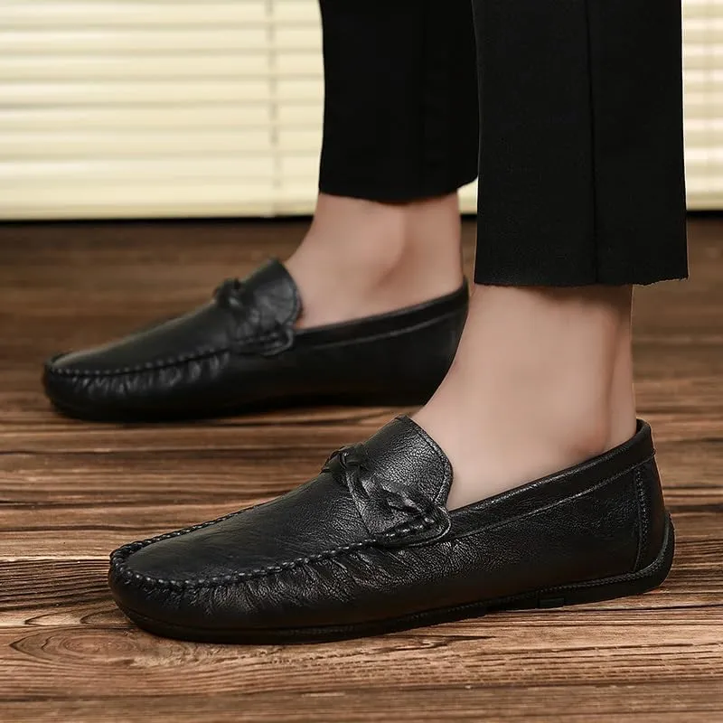 New Men's Loafers Shoes Round Toe Vegan Leather Solid Color Loafer Shoes Flat Heel Anti-Slip Flexible Wedding Slip On