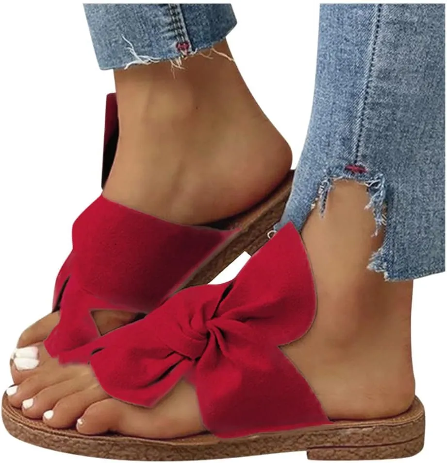 oiangi Sandals Women Dressy Summer Flat Bow Straps Slip on Slipper Leopard Print Slides Lightweight Comfy Outdoor Ladies Beach Travel Shoes Sandalias