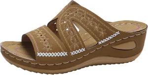 Orthopedic Sandals for Women Dressy Slide Sandals Slip On Open Toe Soft Feetbed Flats Sandal for Summer Slippers Shoes