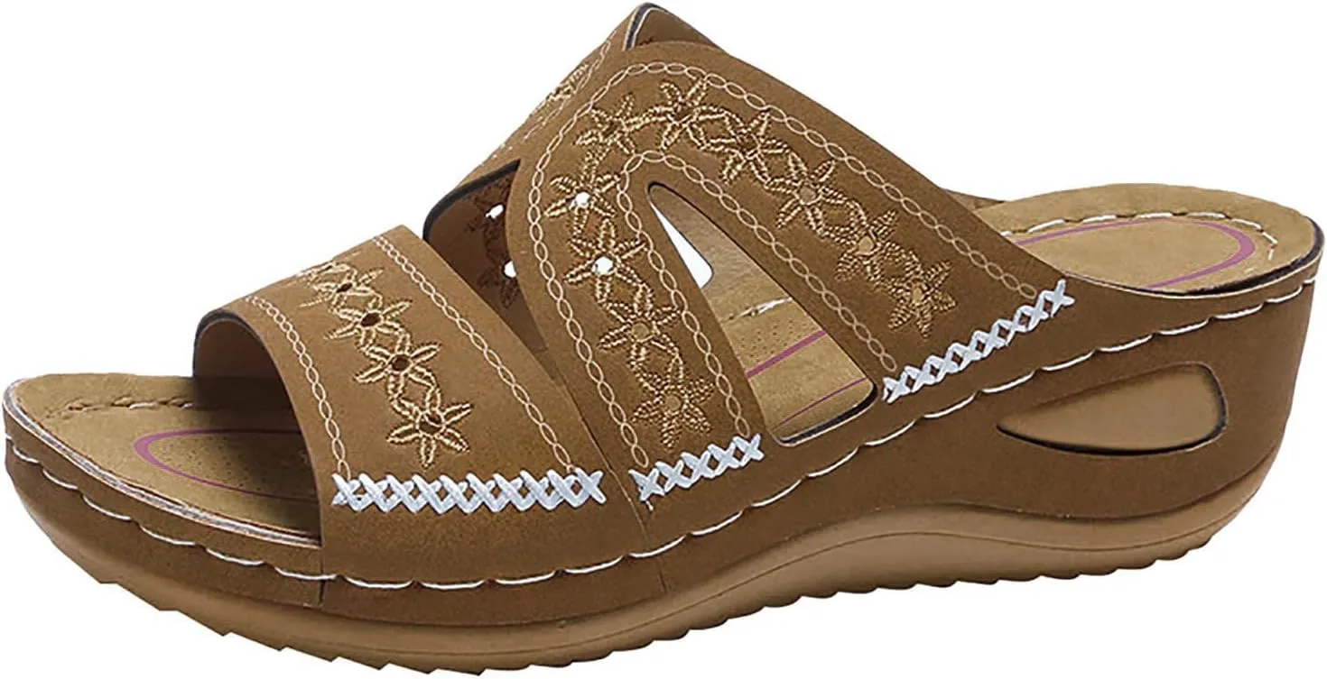 Orthopedic Sandals for Women Dressy Slide Sandals Slip On Open Toe Soft Feetbed Flats Sandal for Summer Slippers Shoes