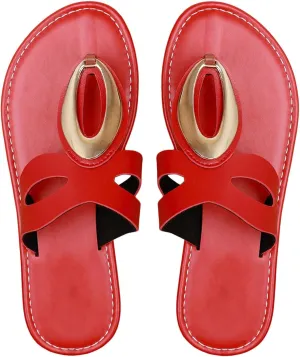 OYOANGLE Women's Metal Decor Leather Thong Sandals Open Toe Slip on Flat Sandal Casual Flip Flops