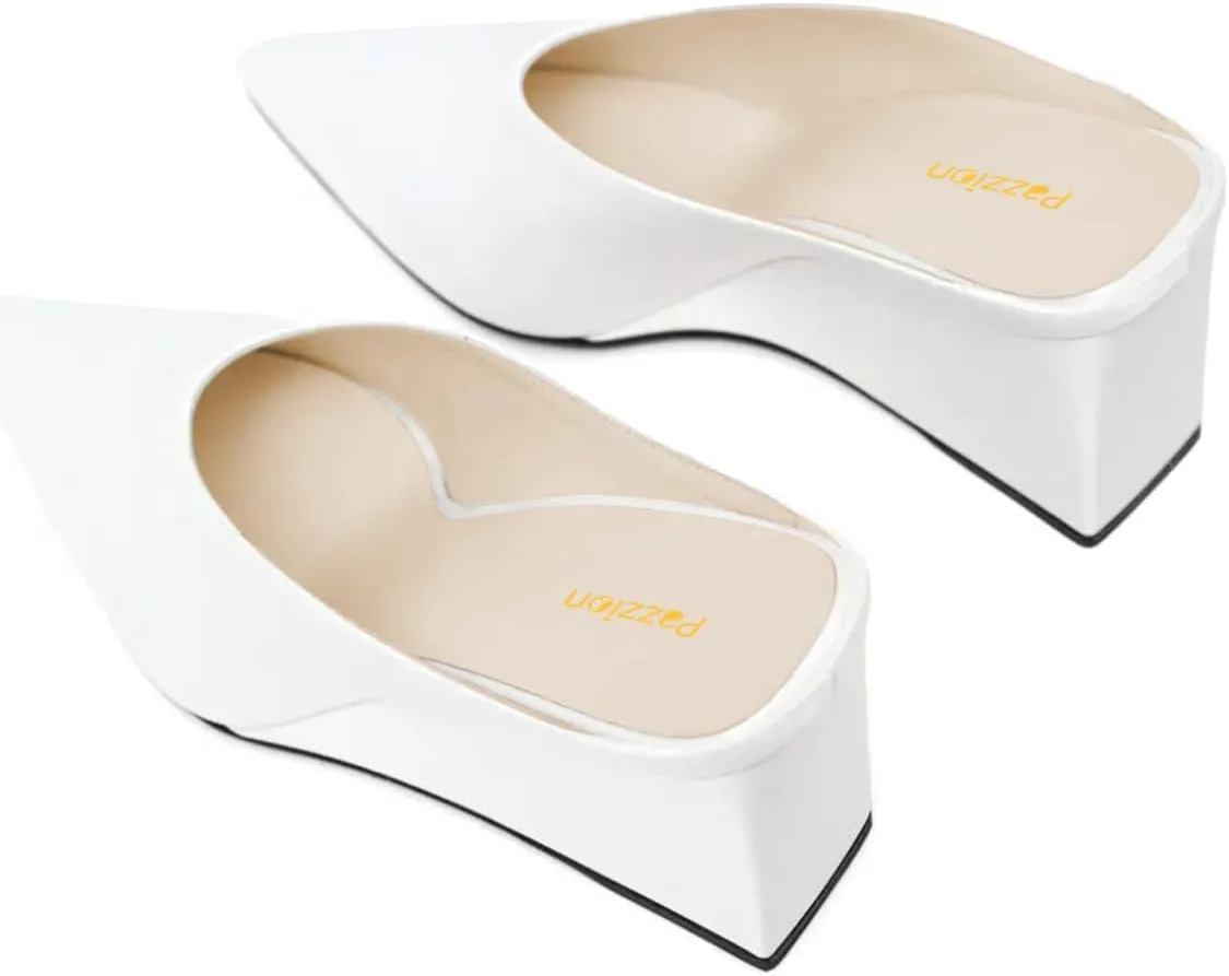Pazzion Women's Closed Pointed Toe Mid Low Heel Clogs Mule Slip On Wedges Slides Sandals Casual Daily Slippers Shoes Size 4-16 US