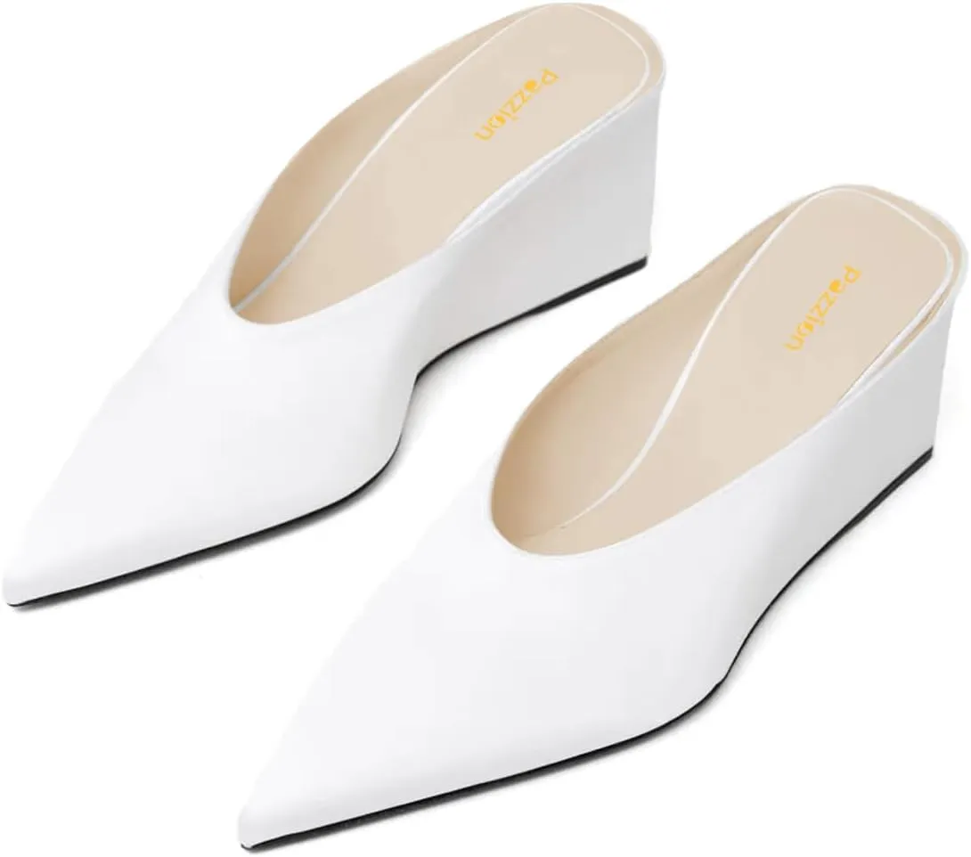 Pazzion Women's Closed Pointed Toe Mid Low Heel Clogs Mule Slip On Wedges Slides Sandals Casual Daily Slippers Shoes Size 4-16 US