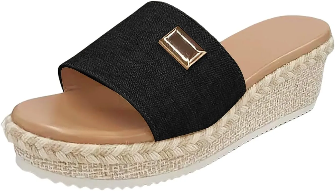 Platform Sandals For Women 2025 Summer Dressy Trendy Platform Slippers Wide Width Casual Summer High Heels Open Toe Espadrilles Non Slip Slide Slippers Comfortable Slip On Shoes Women Beach Vacation