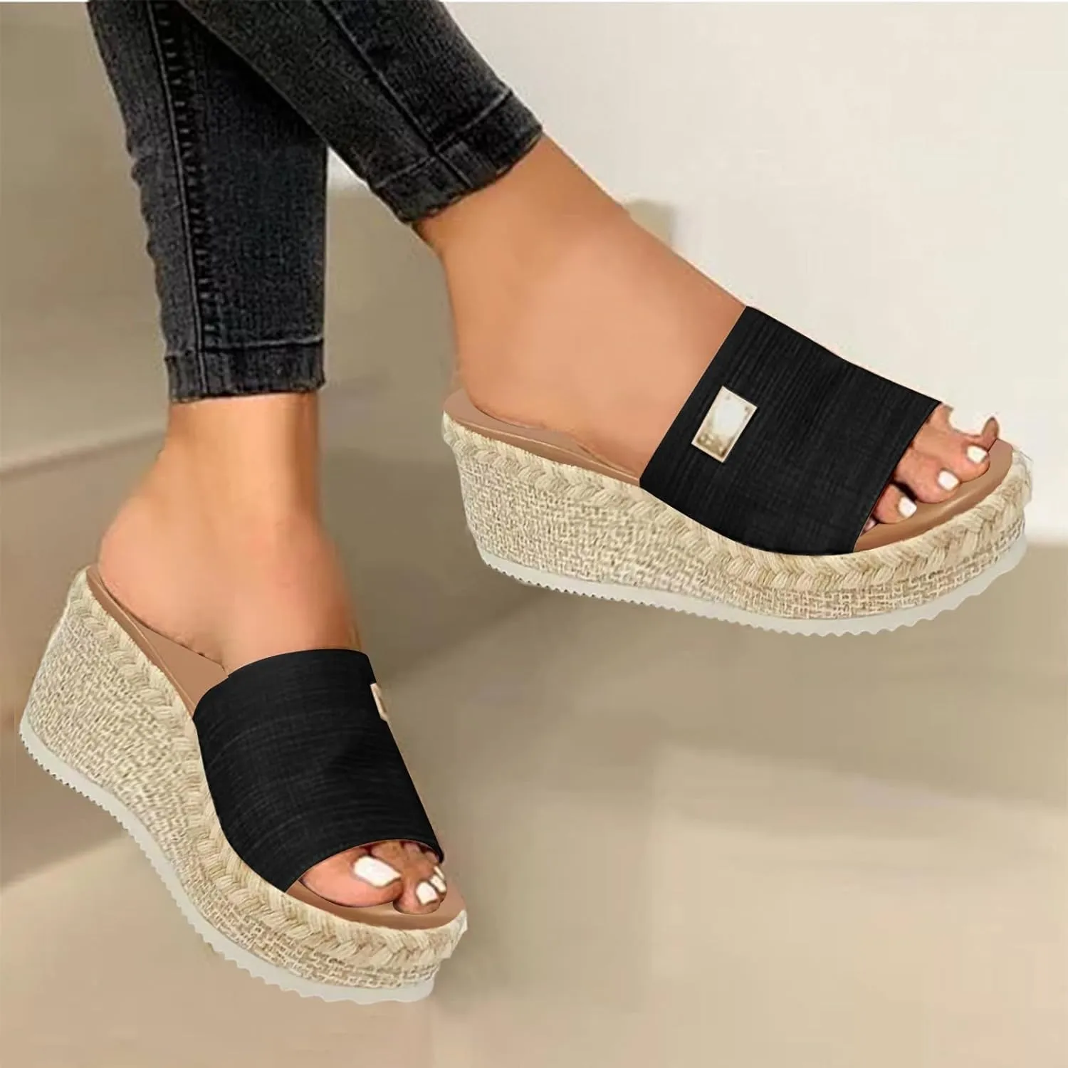 Platform Sandals For Women 2025 Summer Dressy Trendy Platform Slippers Wide Width Casual Summer High Heels Open Toe Espadrilles Non Slip Slide Slippers Comfortable Slip On Shoes Women Beach Vacation
