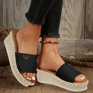 Platform Sandals For Women 2025 Summer Dressy Trendy Platform Slippers Wide Width Casual Summer High Heels Open Toe Espadrilles Non Slip Slide Slippers Comfortable Slip On Shoes Women Beach Vacation