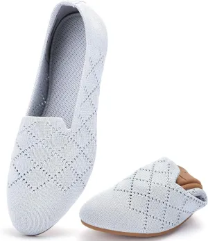poemlady Womens Ballet Flat Shoes Dress Shoes Knit Round Toe Slip On Ballerina Walking Flats Shoes for Woman Low Wedge Casual